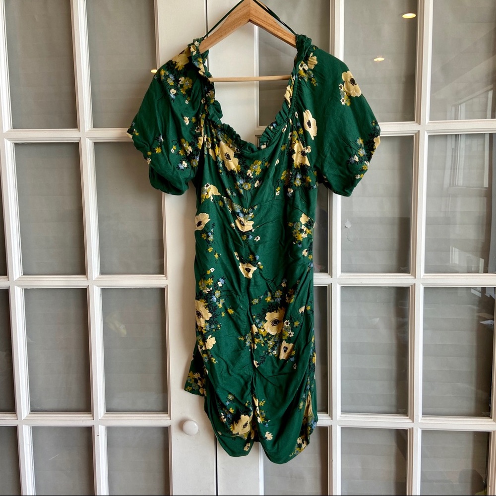 Urban Outfitters Floral Green Yellow Ruched Dress - Picture 3 of 6